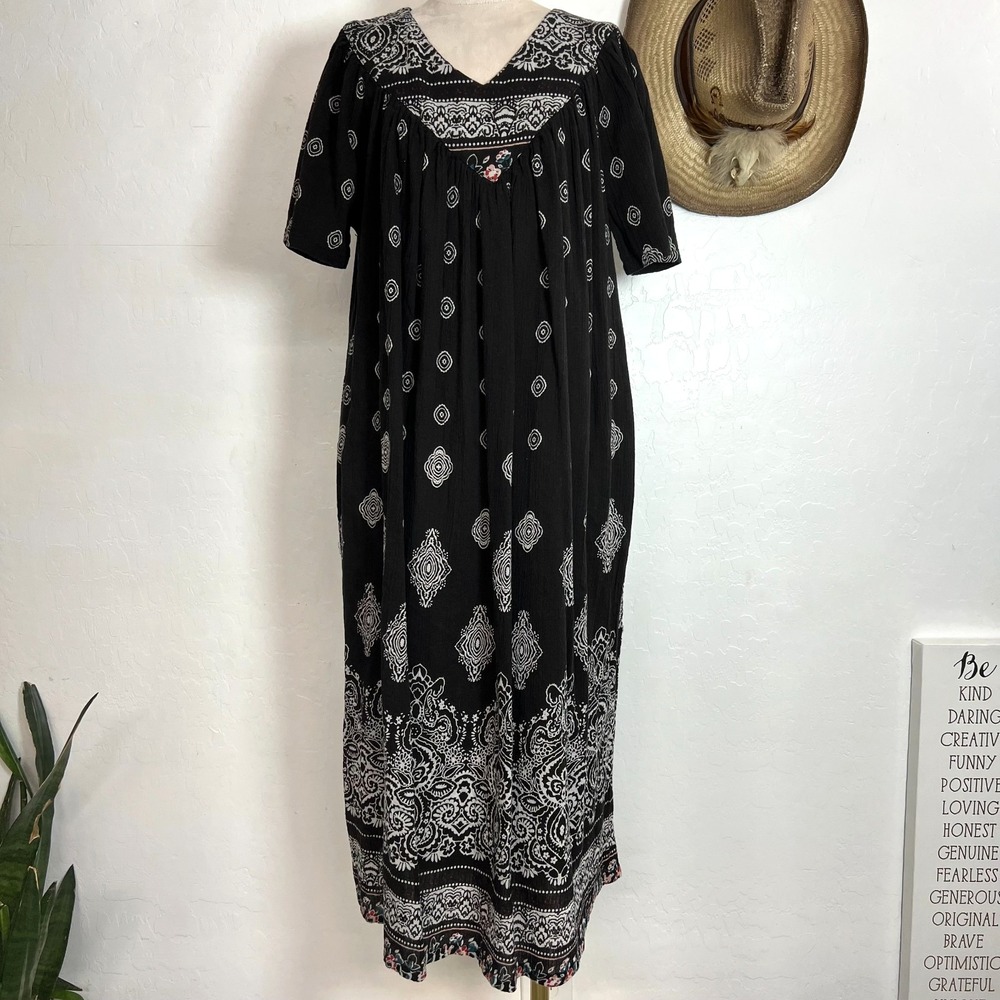 Expressions 100% Cotton Muumuu Maxi Lounge Dress M oversized resort flowy boho